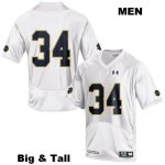 Notre Dame Fighting Irish Men's Jahmir Smith #34 White Under Armour No Name Authentic Stitched Big & Tall College NCAA Football Jersey KKF4799WK